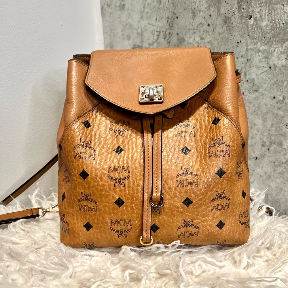 MCM Cognac Drawstring Backpack
